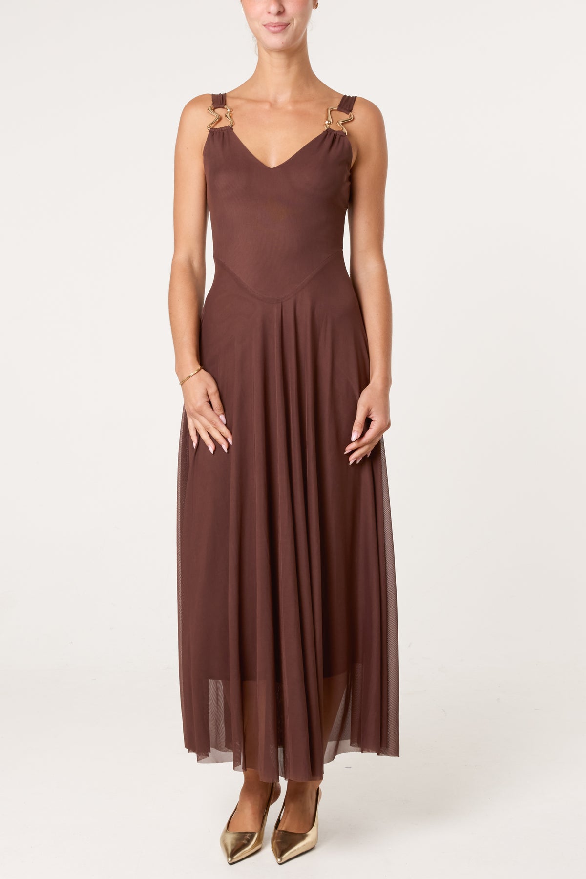 Gold Buckle Detail Maxi Evening Dress
