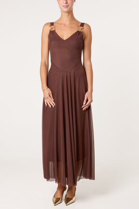Gold Buckle Detail Maxi Evening Dress