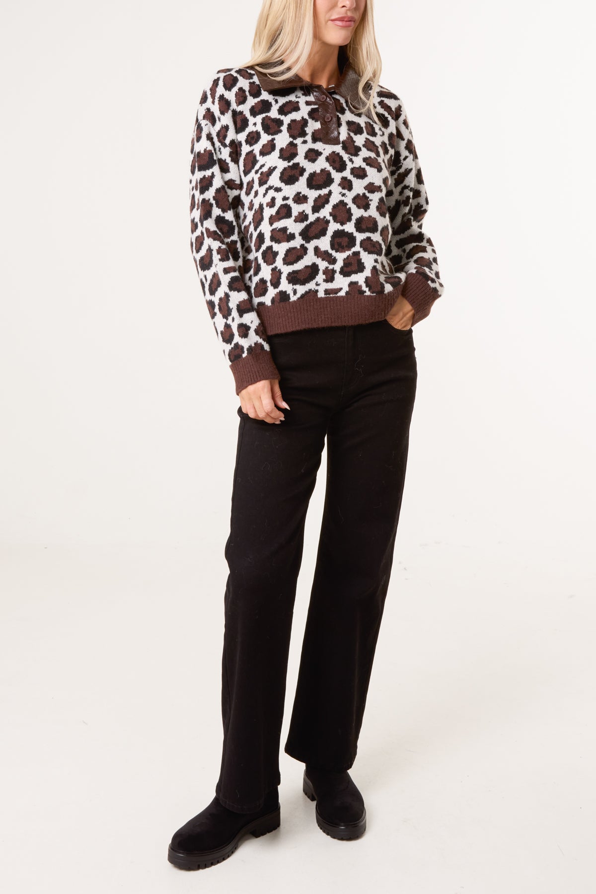 Leopard Print Polo Knit Jumper