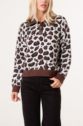 Leopard Print Polo Knit Jumper