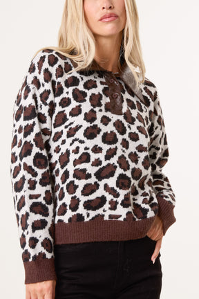 Leopard Print Polo Knit Jumper