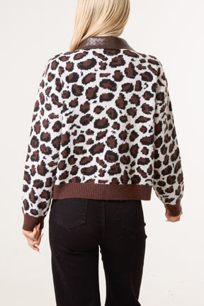 Leopard Print Polo Knit Jumper