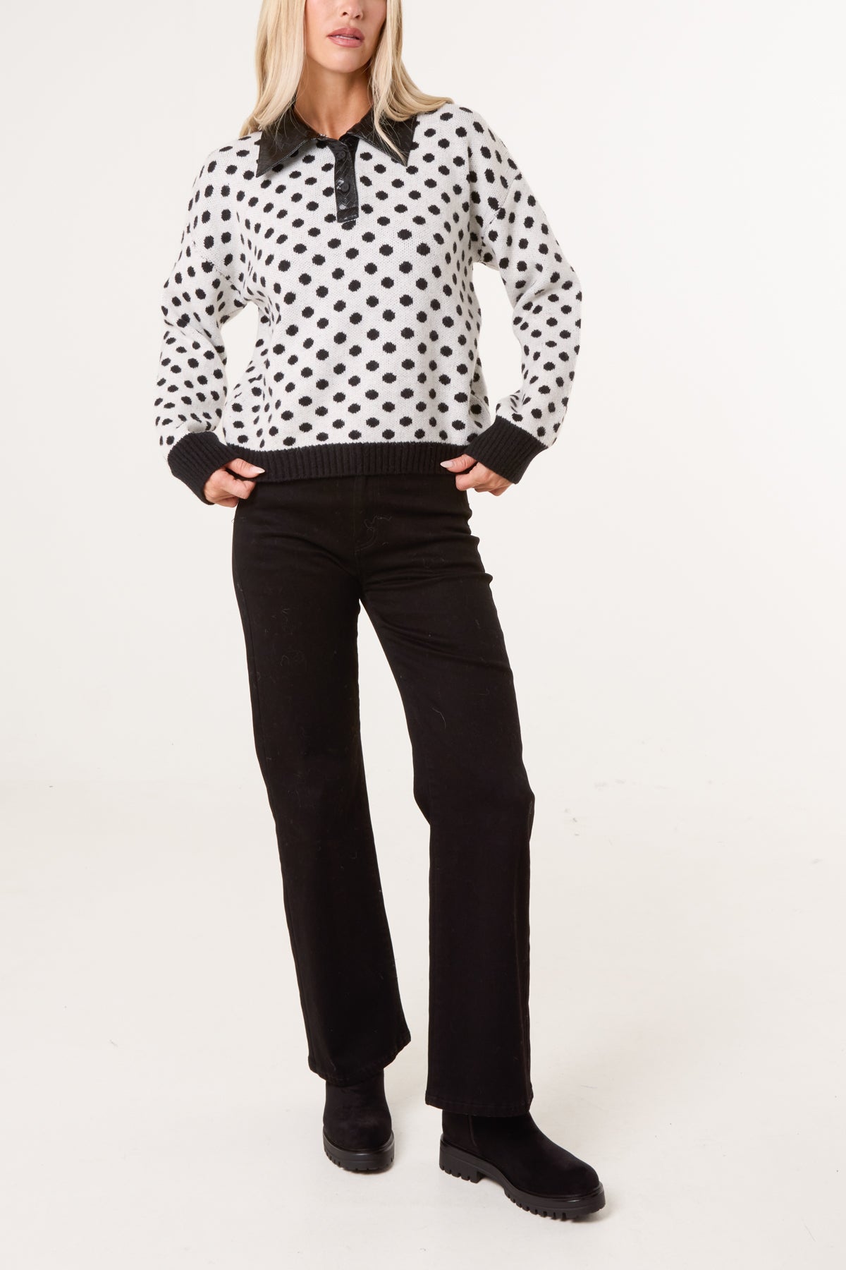 Polka-Dot Print Polo Knit Jumper