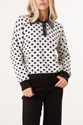 Polka-Dot Print Polo Knit Jumper
