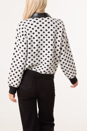 Polka-Dot Print Polo Knit Jumper