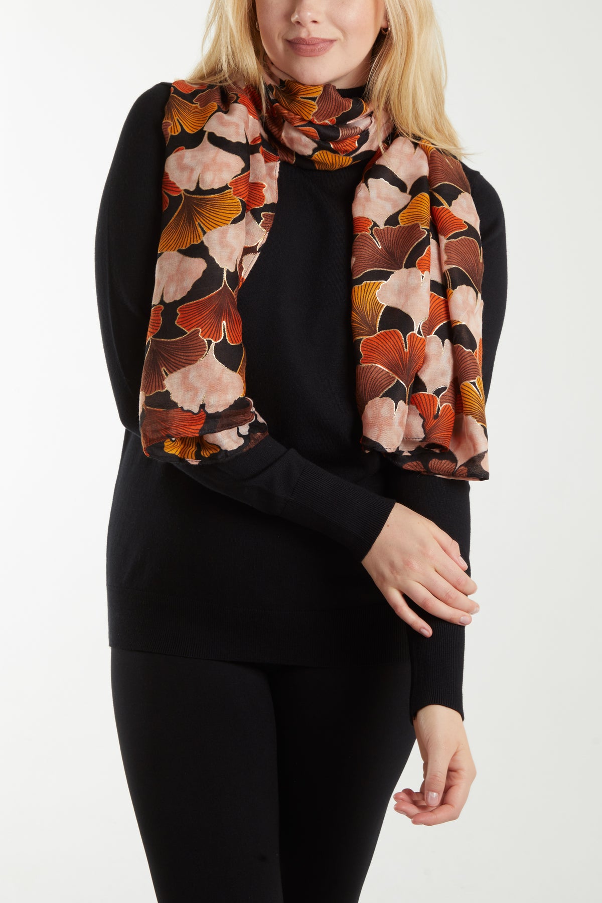 Gold Embellishment Floral Scarf