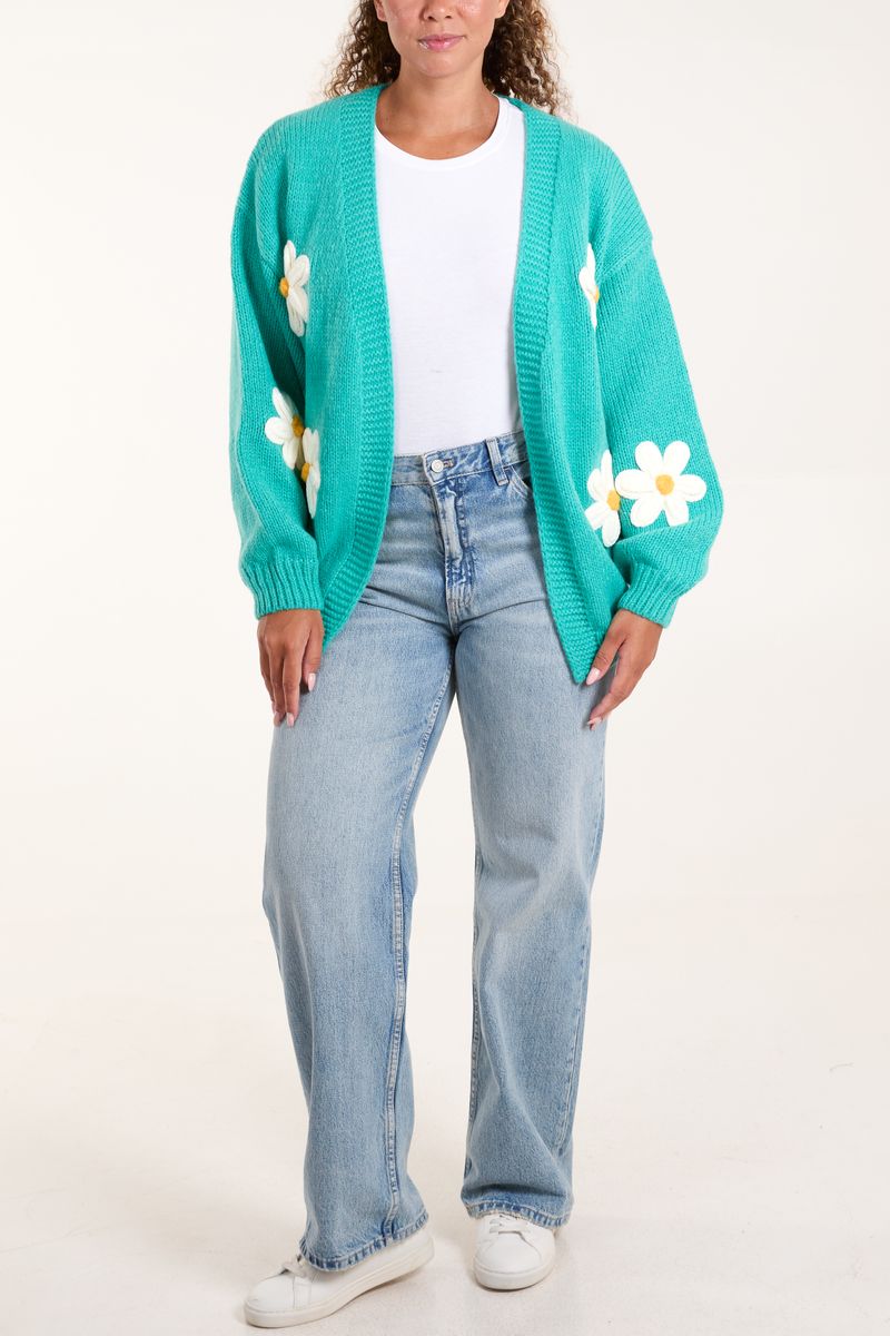 Flocking Daisy Flower Knit Cardigan