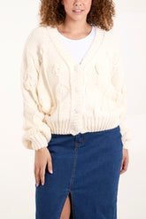 Cable Knit Flower Button Up Cardigan