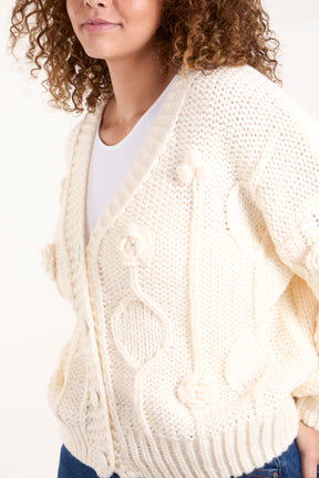 Cable Knit Flower Button Up Cardigan