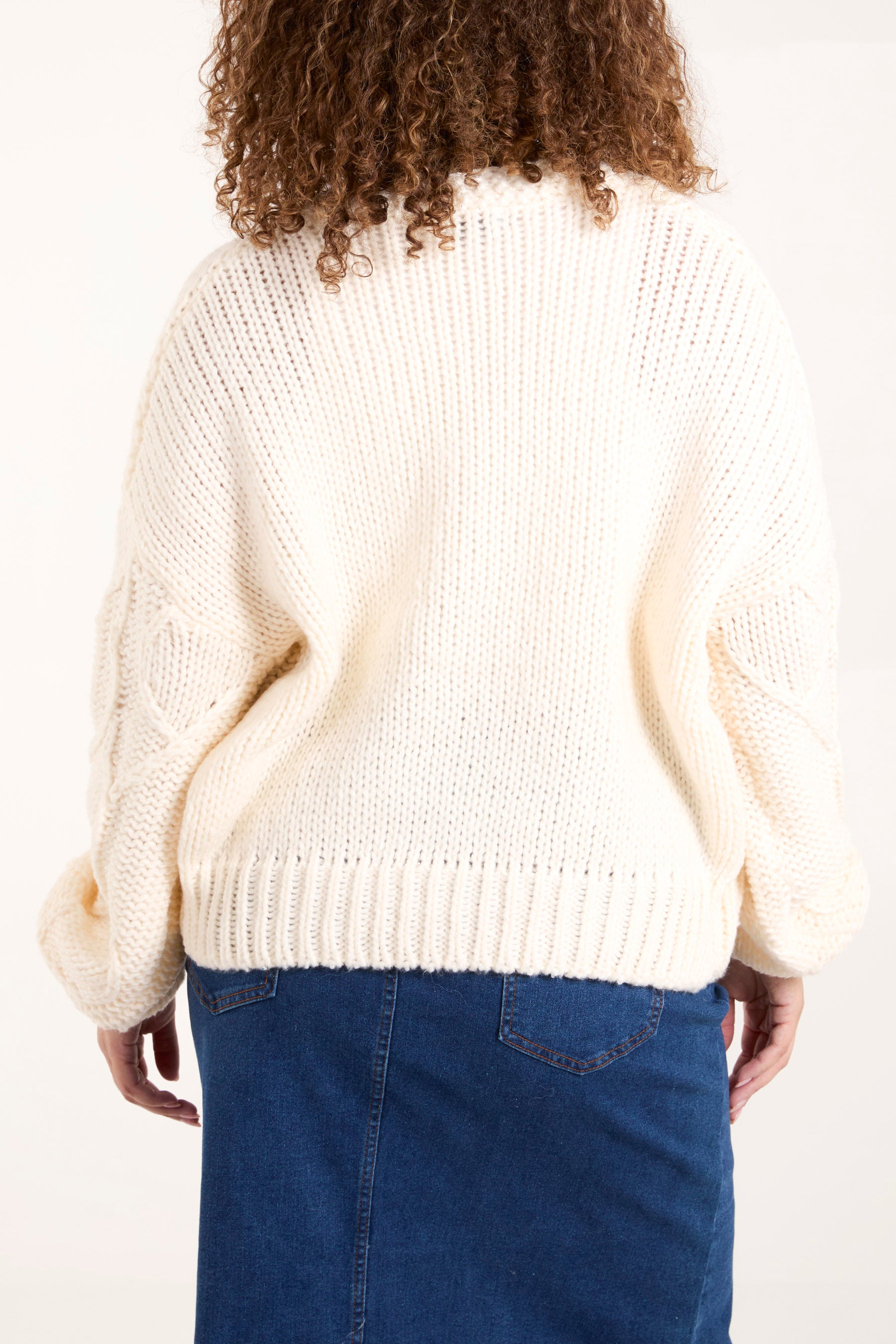 Cable Knit Flower Button Up Cardigan
