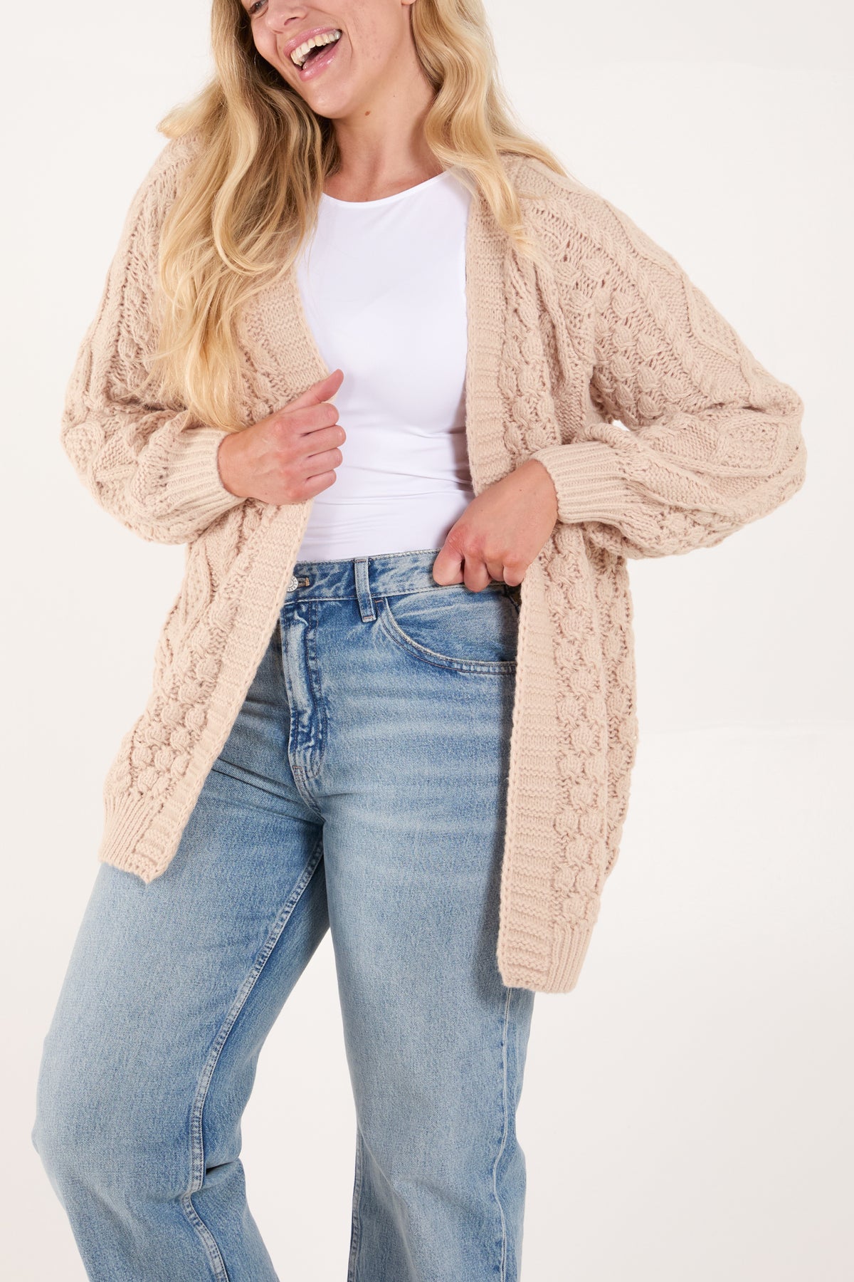 Cable Knit Open Cardigan