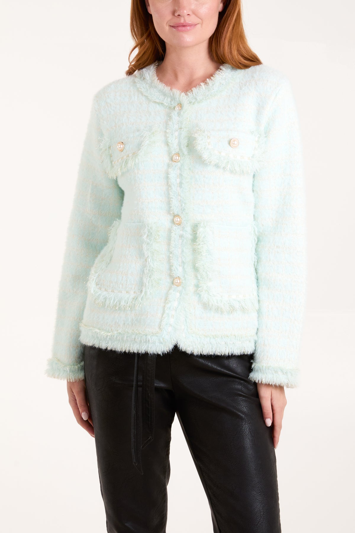 Pearl Button Tweed Knit Jacket