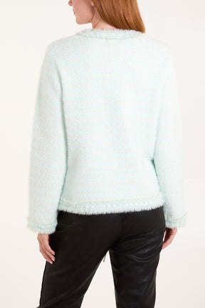 Pearl Button Check Knit Cardigan