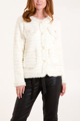 Fluffy Sparkle Knit Pearl Pocket Cardigan