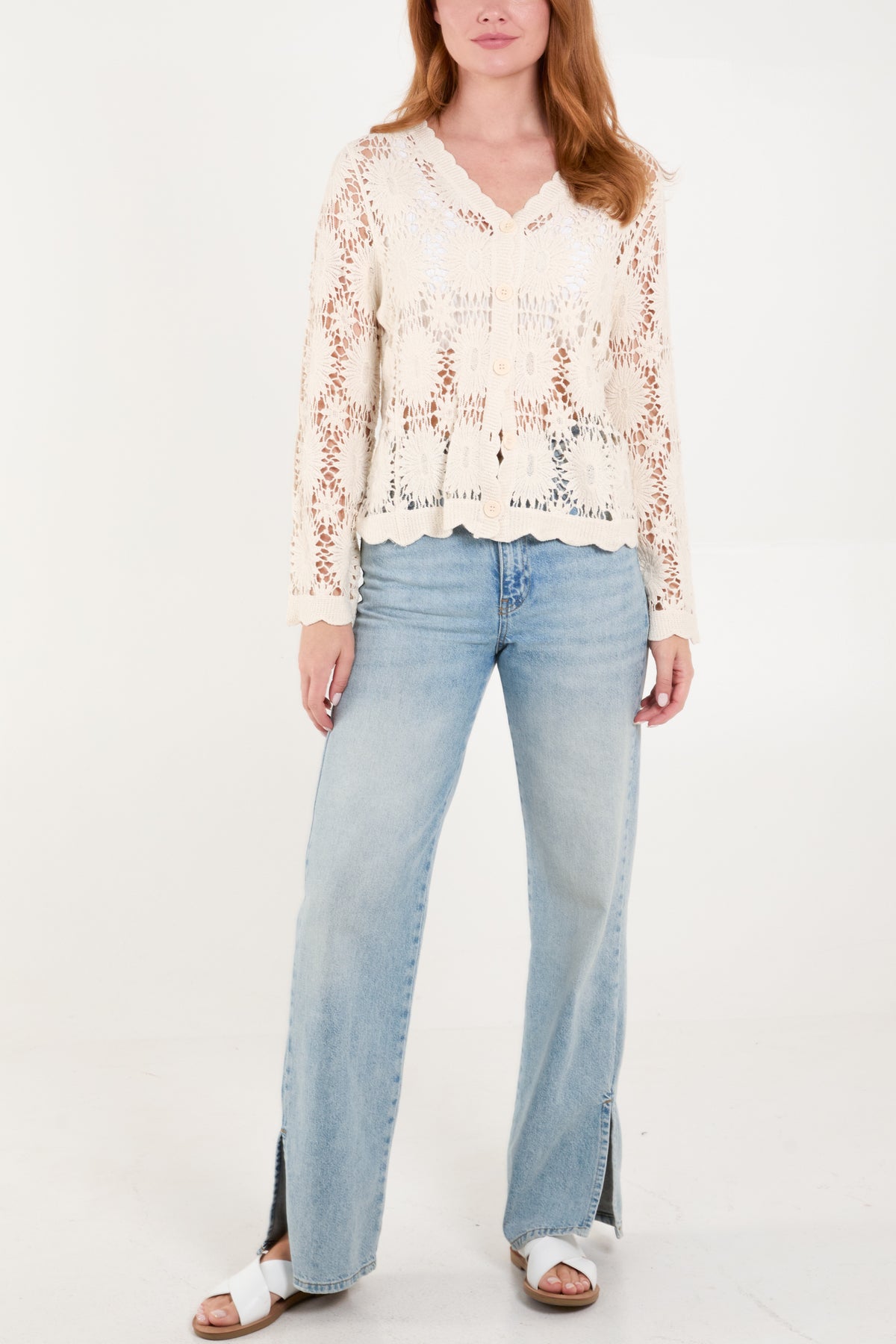 Flower Crochet Scalloped Edge Cardigan