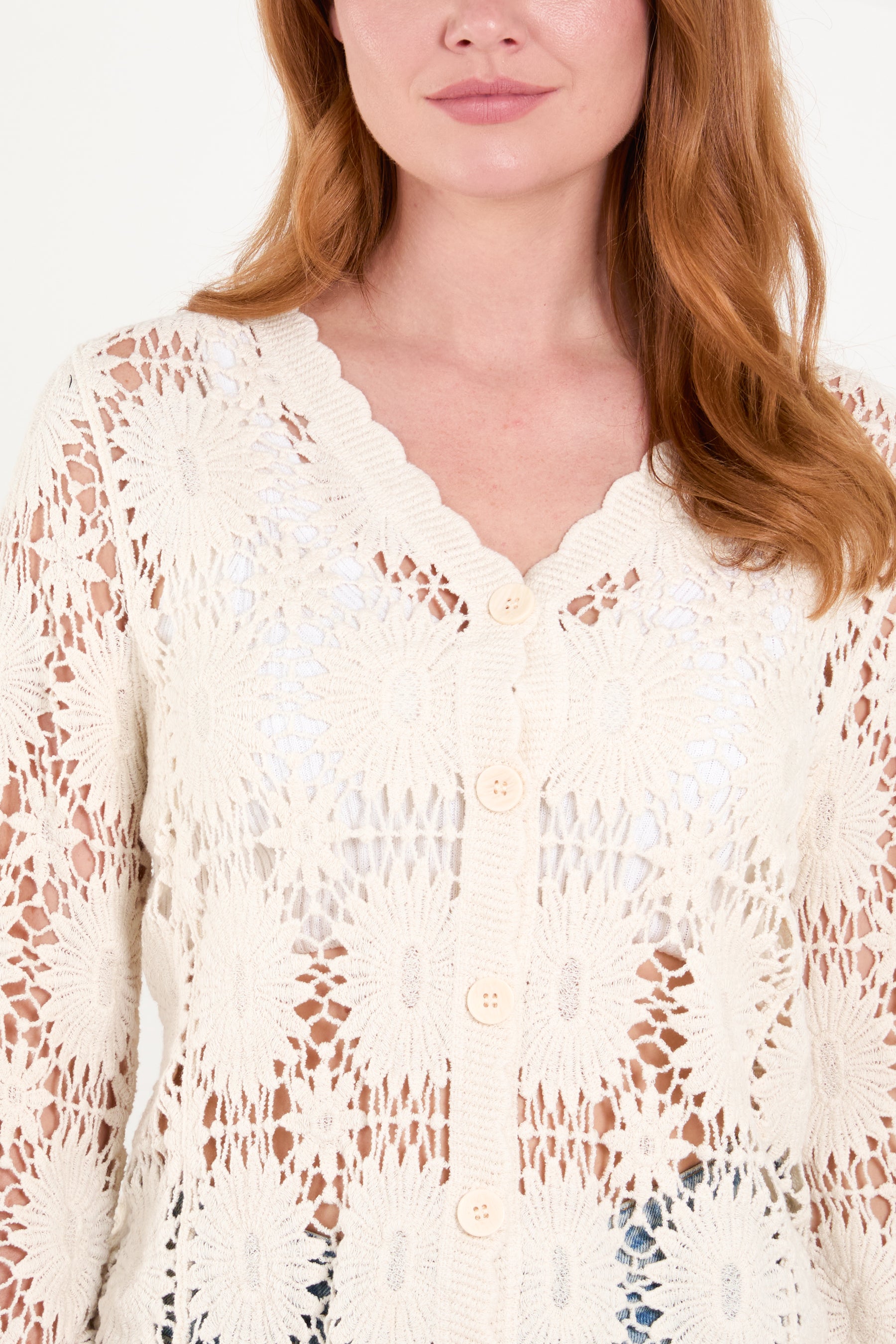 Flower Crochet Scalloped Edge Cardigan