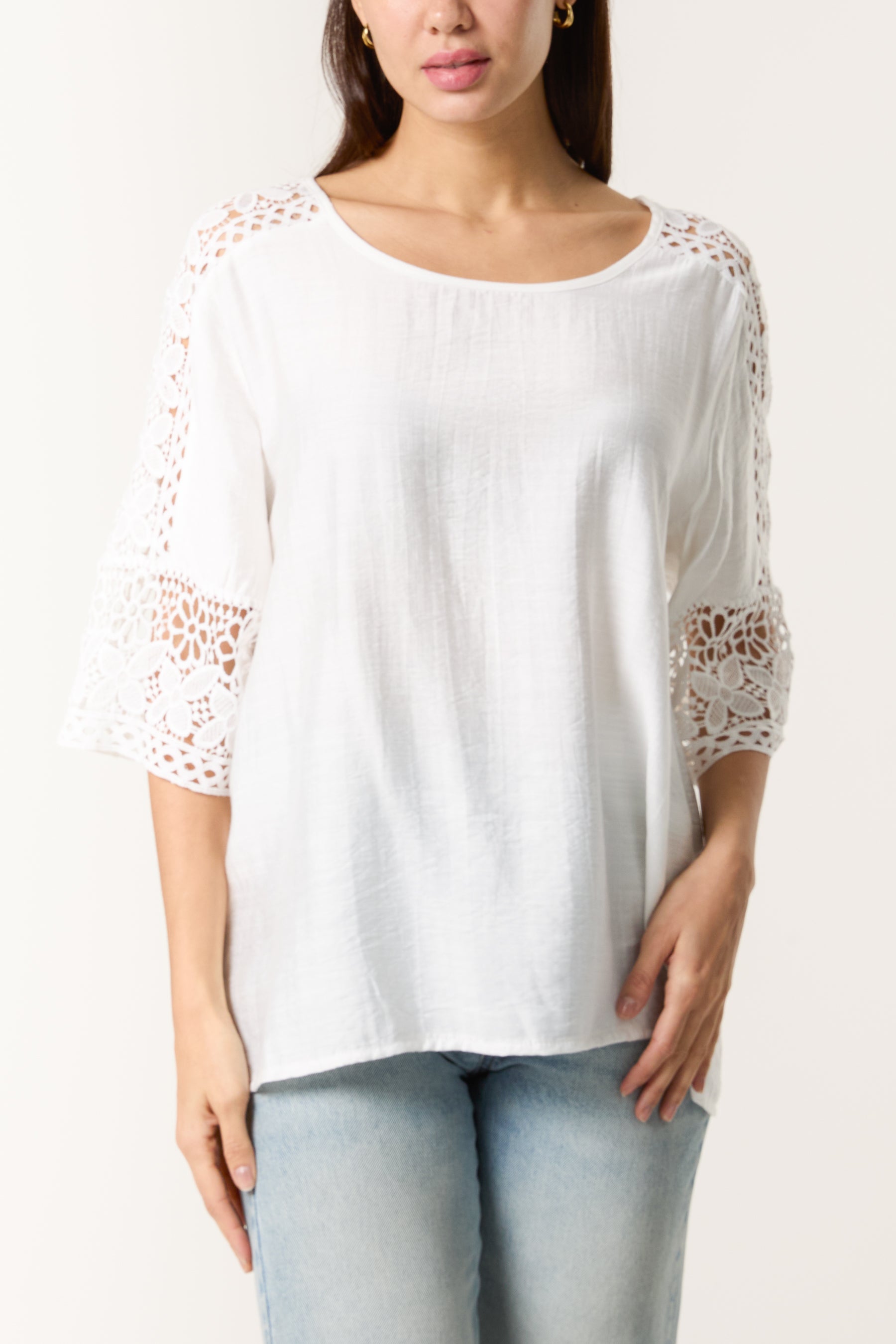 Crochet Sleeve Round Neck Top
