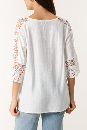 Crochet Sleeve Round Neck Top