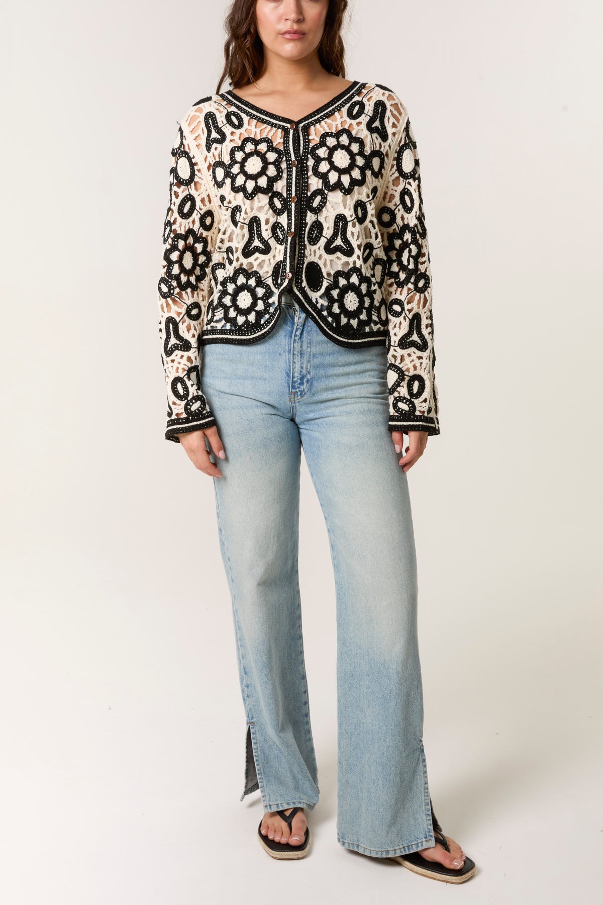 Crochet Floral Button-Up Cardigan