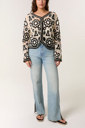 Crochet Floral Button-Up Cardigan