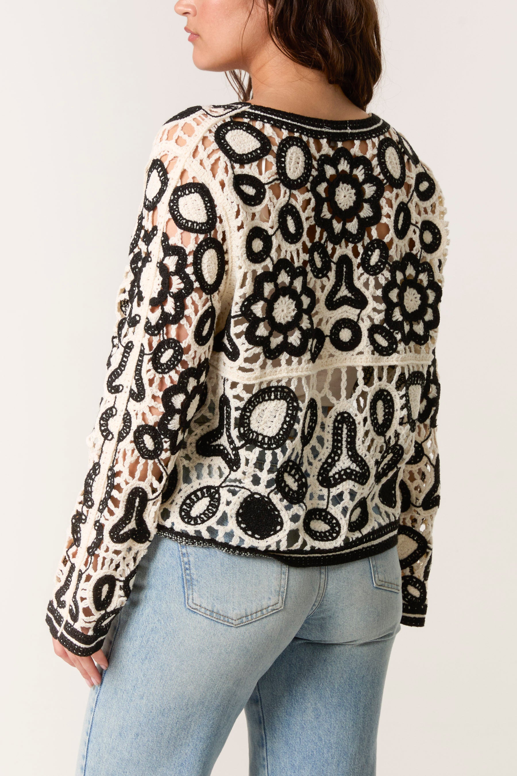 Crochet Floral Button-Up Cardigan