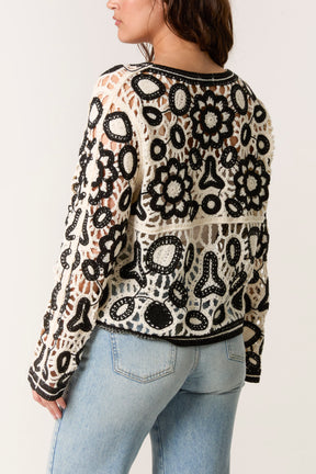 Crochet Floral Button-Up Cardigan