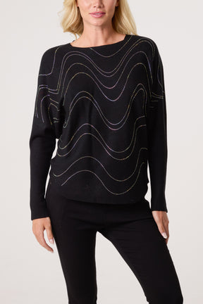 Embellished Swirl Fine Knit Jumper