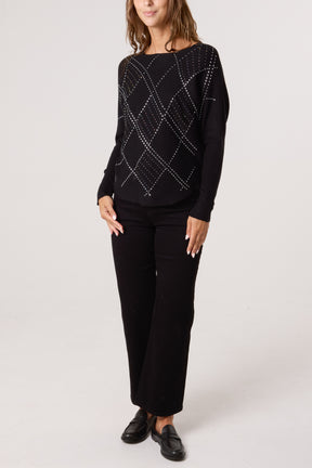 Embellished Diamond Patterned Jumper