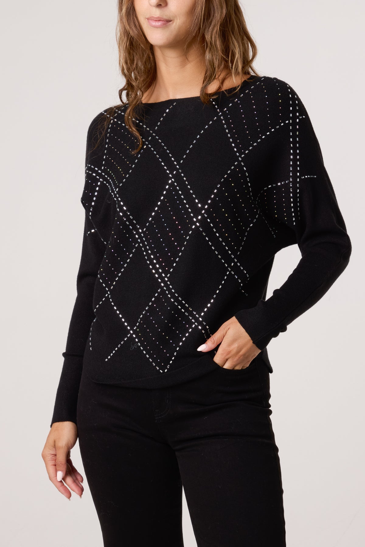 Embellished Diamond Patterned Jumper