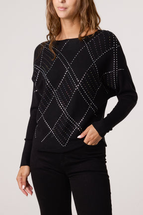 Embellished Diamond Patterned Jumper
