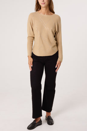 Embellished Diamond Patterned Jumper