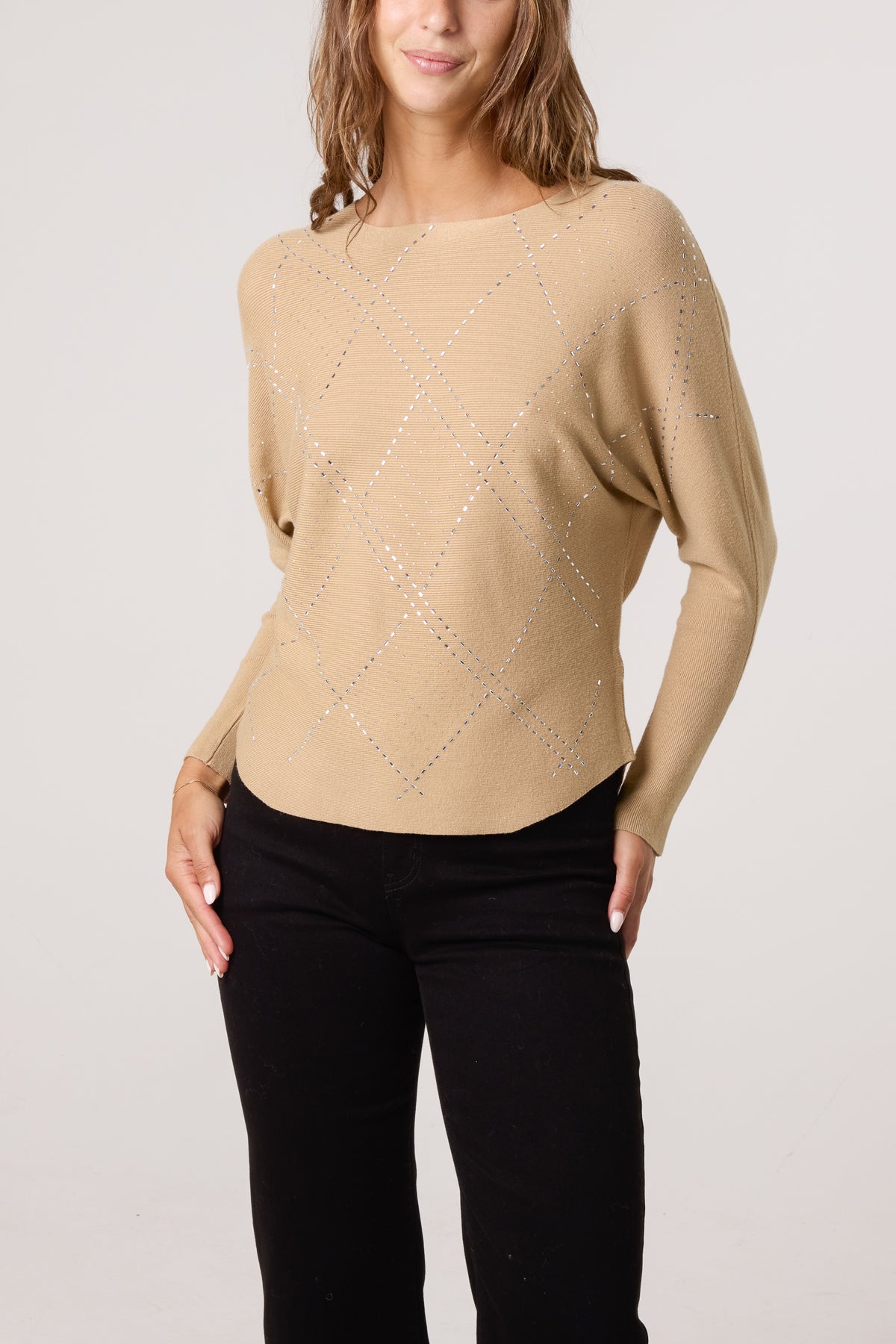 Embellished Diamond Patterned Jumper