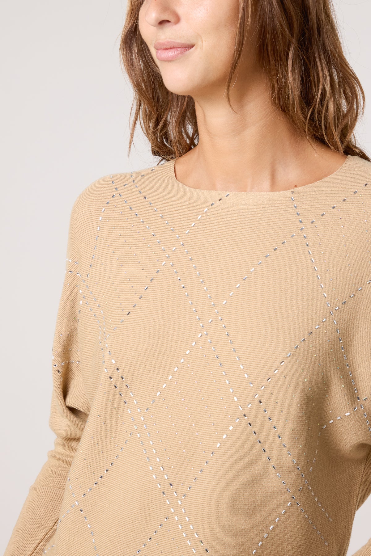 Embellished Diamond Patterned Jumper