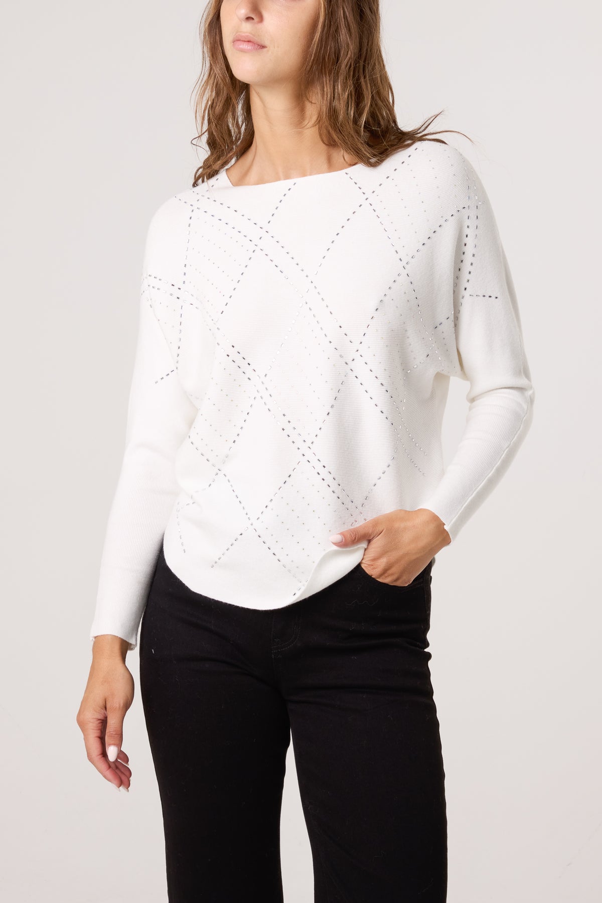 Embellished Diamond Patterned Jumper
