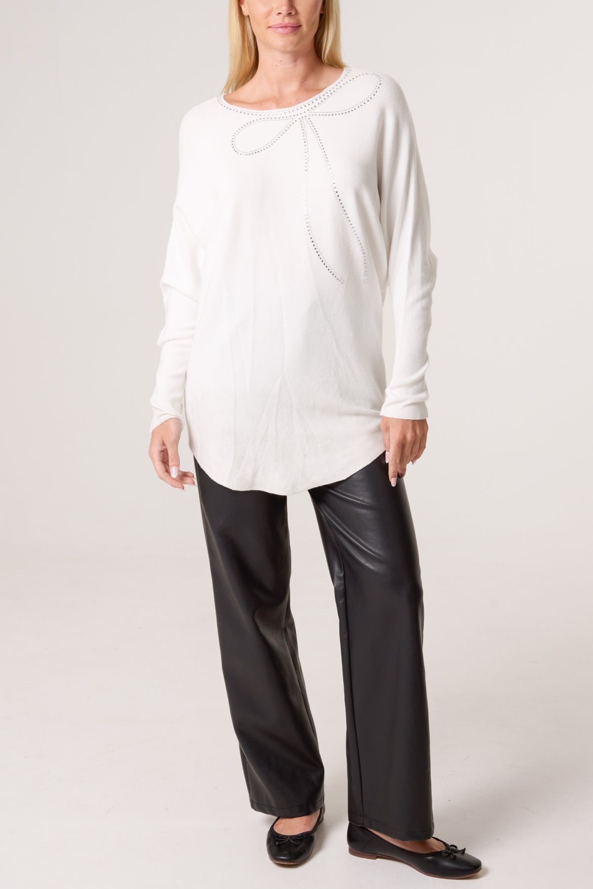 Sequin Bow Collar Fine Knit Jumper