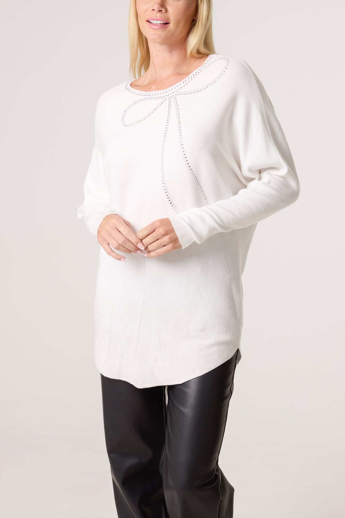 Sequin Bow Collar Fine Knit Jumper