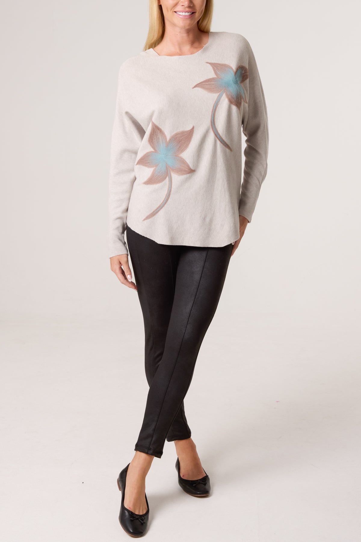 Pastel Leaf Embellished Knit Jumper