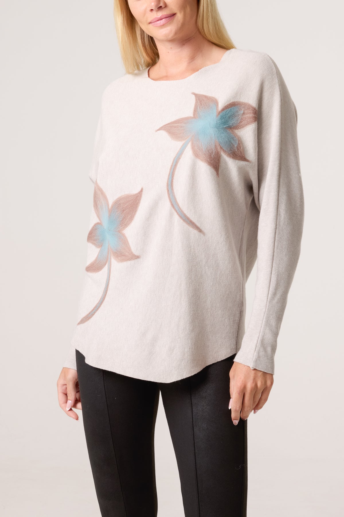 Pastel Leaf Embellished Knit Jumper
