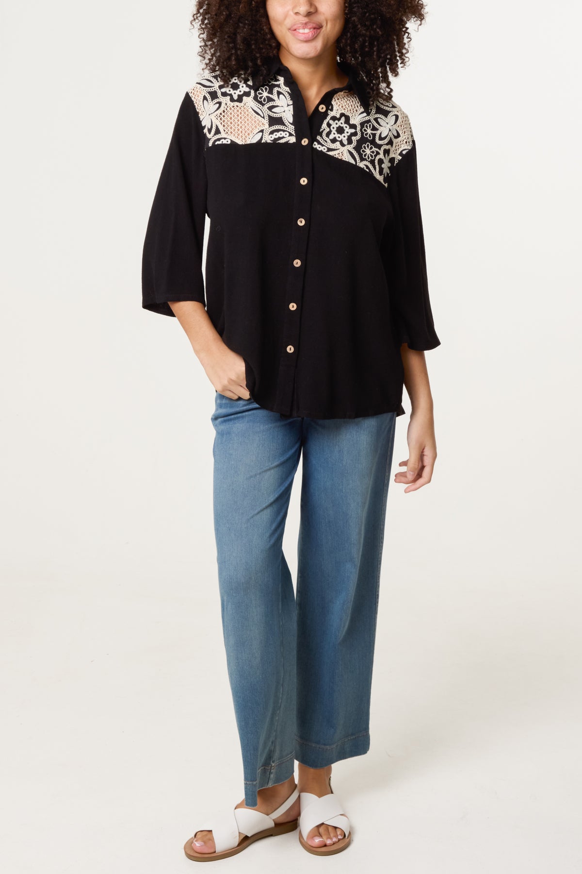 Floral Crochet Linen Loose Fit Shirt
