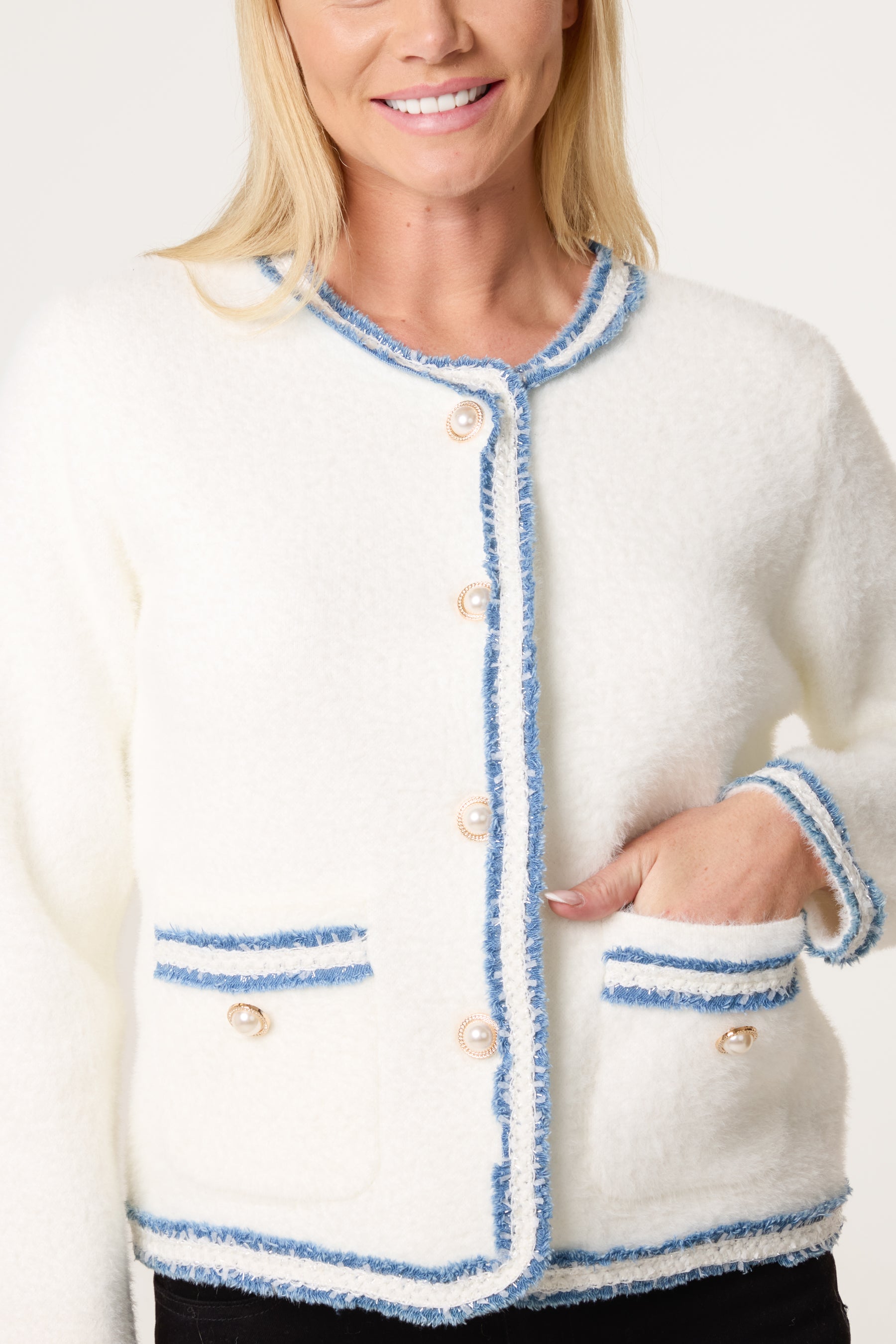 Denim Sparkle Hem Knit Cardigan