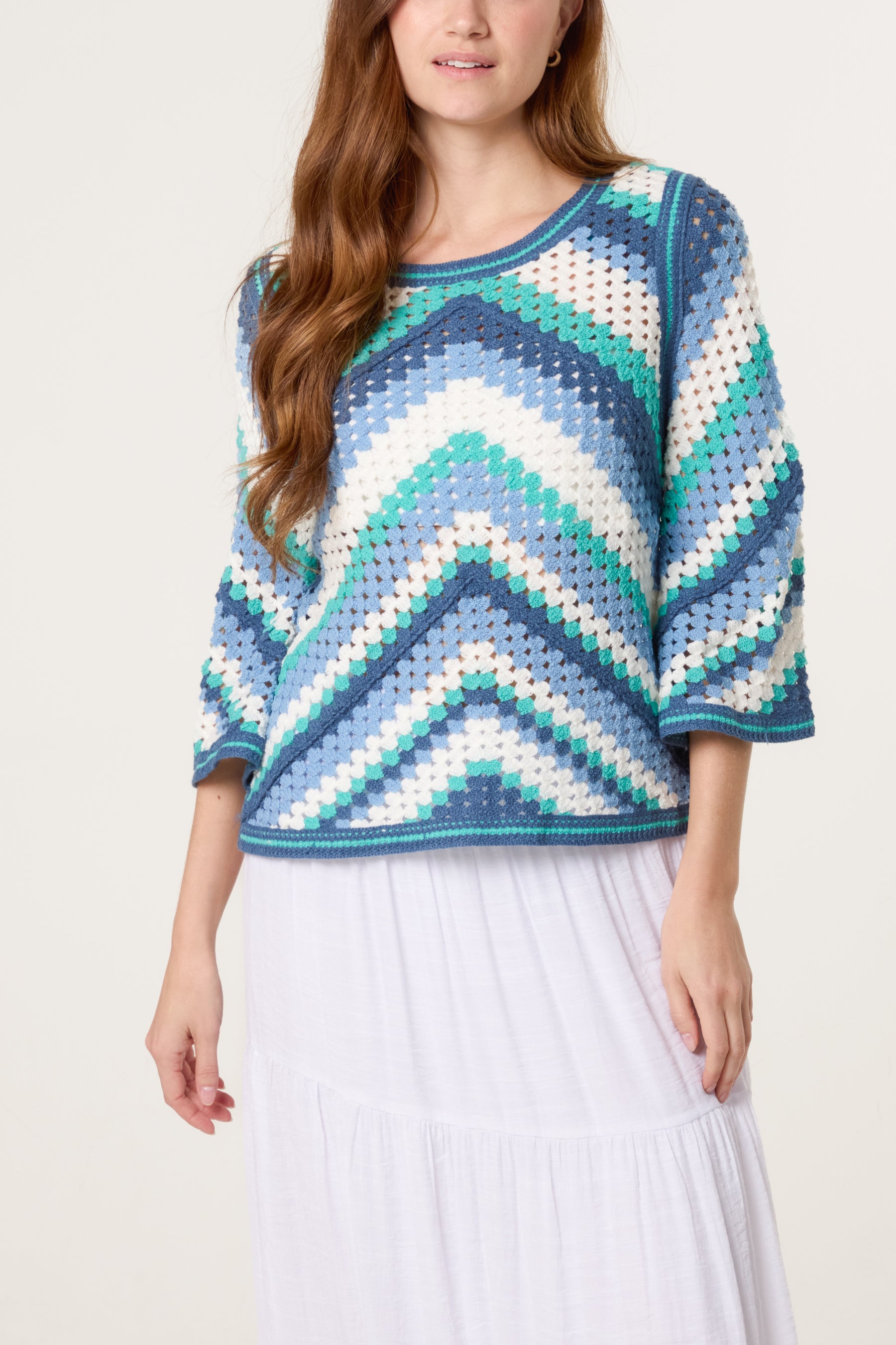 Chevron Crochet Wide Sleeve Top