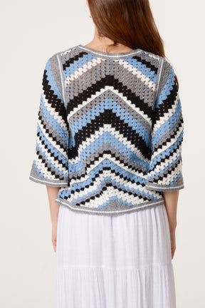 Chevron Crochet Wide Sleeve Top