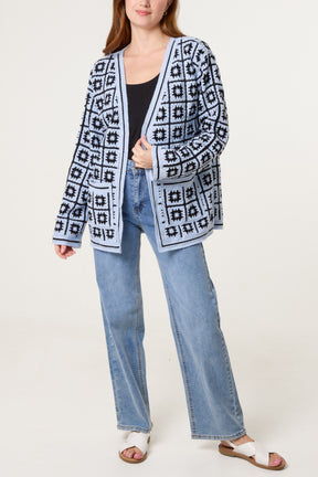 Squares & Floral Crochet Cardigan