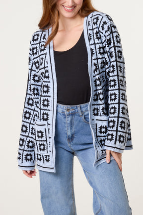 Squares & Floral Crochet Cardigan