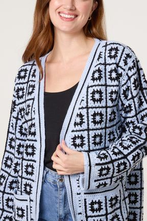 Squares & Floral Crochet Cardigan