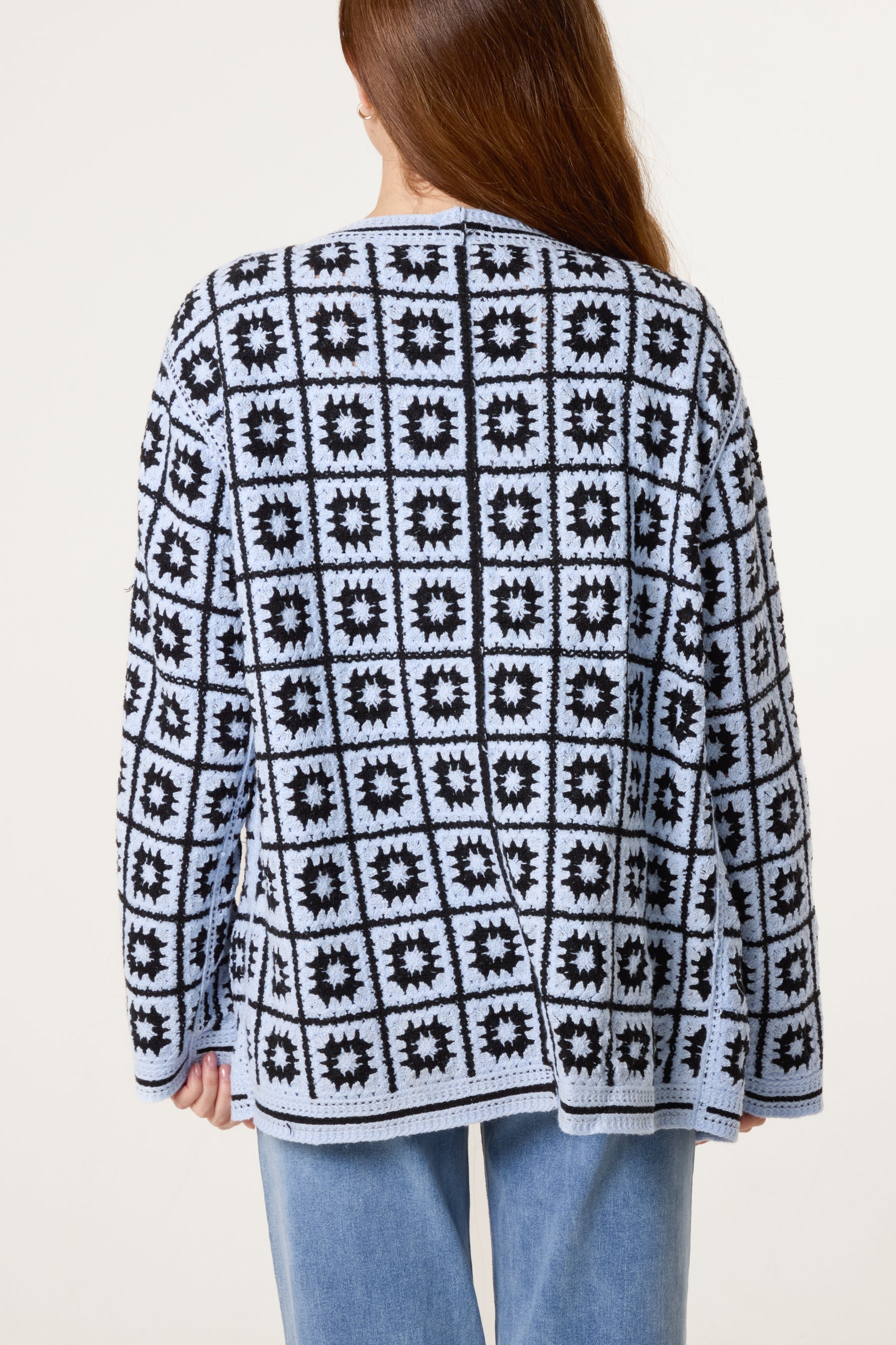 Squares & Floral Crochet Cardigan