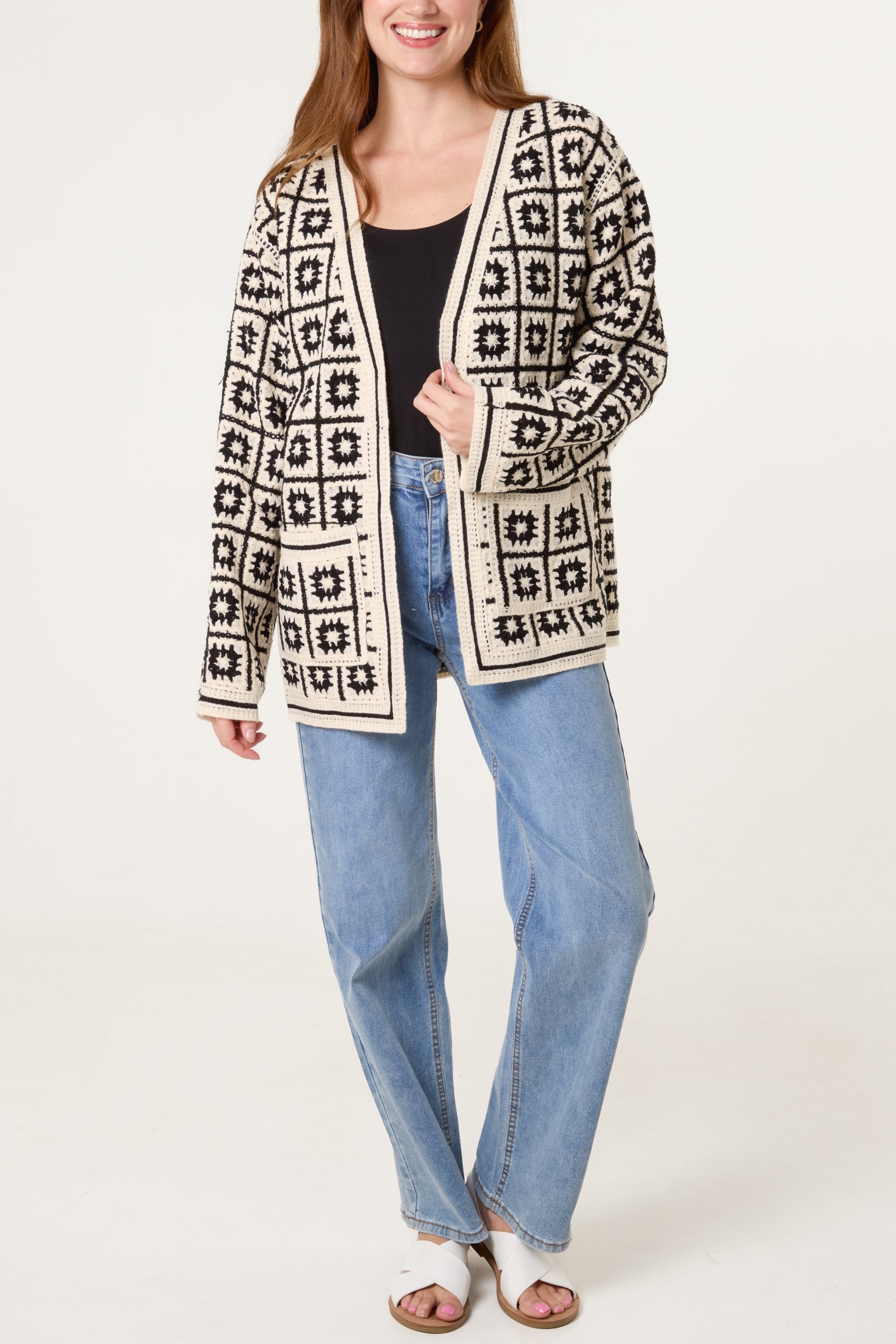 Squares & Floral Crochet Cardigan