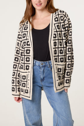 Squares & Floral Crochet Cardigan