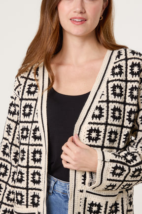 Squares & Floral Crochet Cardigan