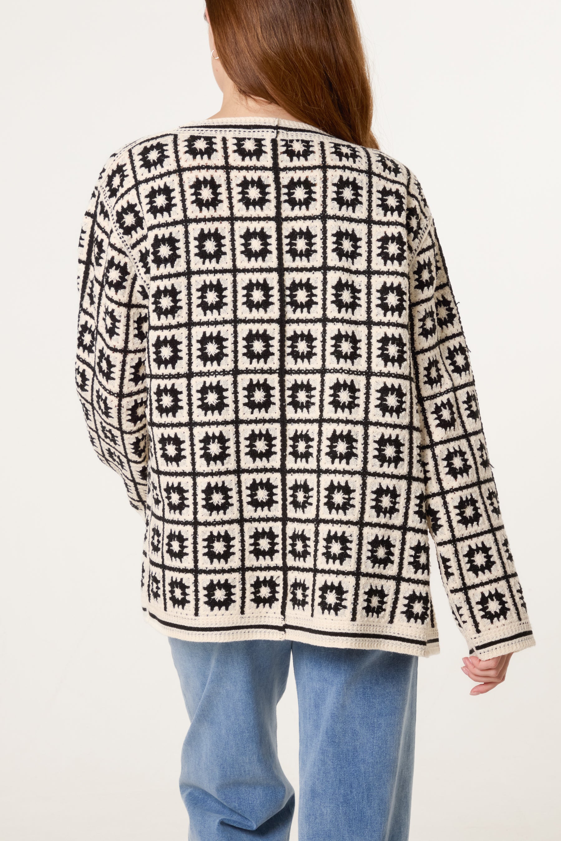 Squares & Floral Crochet Cardigan